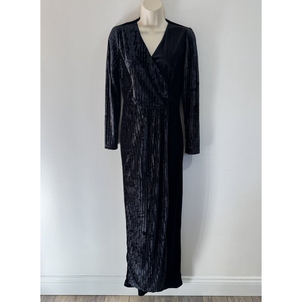 Vintage 90s Y2K Maxi Dress M Wrap Crushed Velvet Goth Whimsigoth Long Sleeve